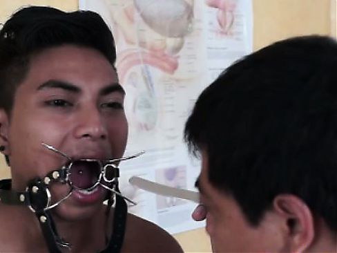 Asian twink spider gagged by his doctor